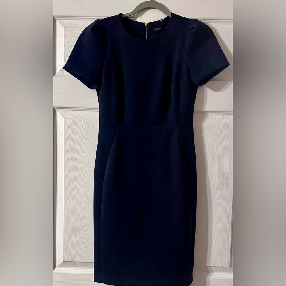 Calvin Klein Navy Short Sleeve Sheath Dress